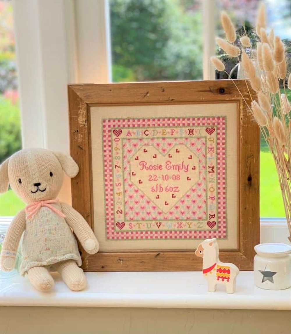 Heart Birth Sampler Cross Stitch Kit Historical Sampler Co