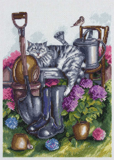 Gardener Cat Cross Stitch Kit ~ PANNA