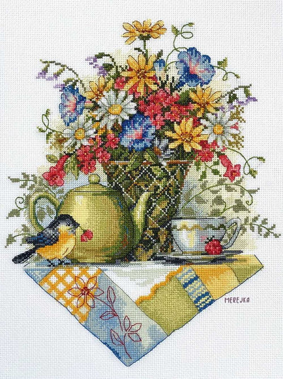 Wildflower Tea Cross Stitch Kit ~ Merejka