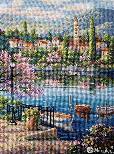 Village Lake Afternoon Cross Stitch Kit ~ Merejka