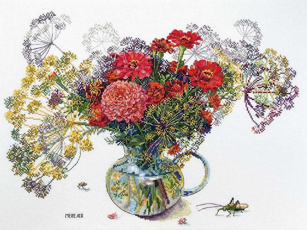 Zinnia and Dill Cross Stitch Kit ~ Merejka