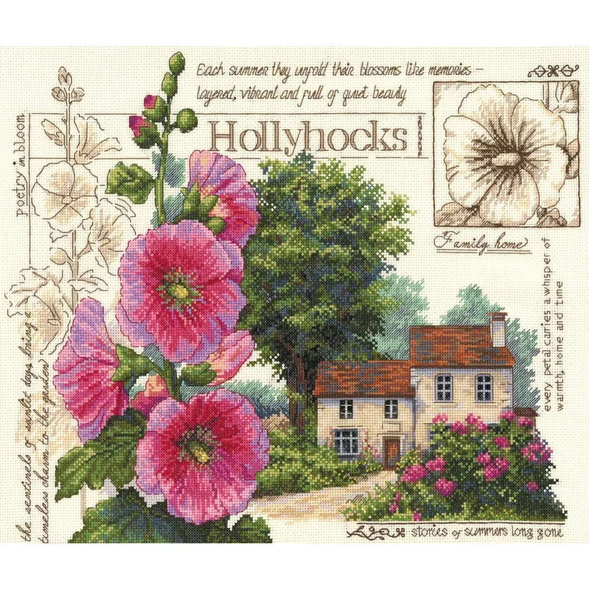 Hollyhock Cottage Cross Stitch Kit ~ Merejka