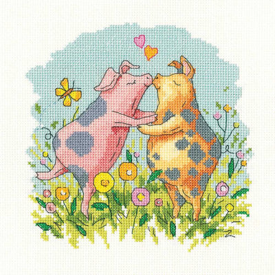 Hogs and Kisses Cross Stitch Kit - Heritage Crafts (Evenweave)