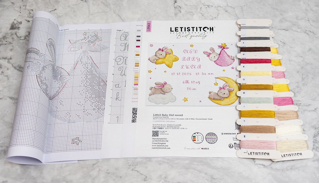 Baby Girl Record Cross Stitch Kit - Letitstitch