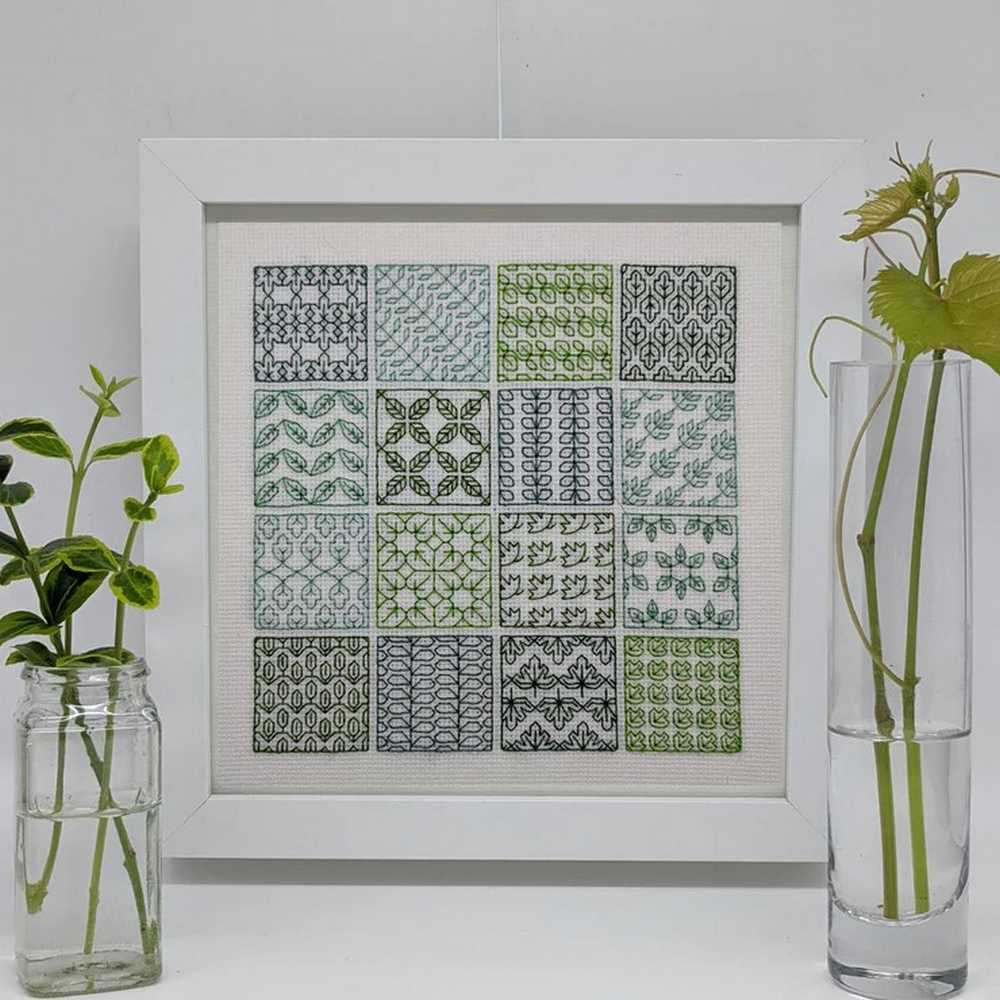 Leafy Sampler Blackwork Kit (18ct) - The Steady Thread