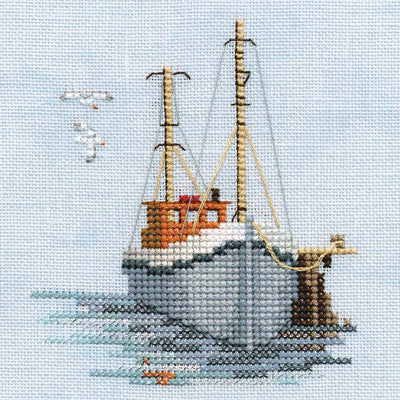 Minuets - Fishing Boat  (on linen) Cross Stitch Kit by Derwentwater Designs