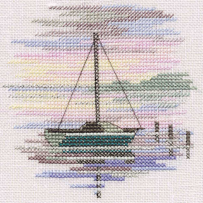 Minuets - Sailing Boat  (on linen) Cross Stitch Kit by Derwentwater Designs