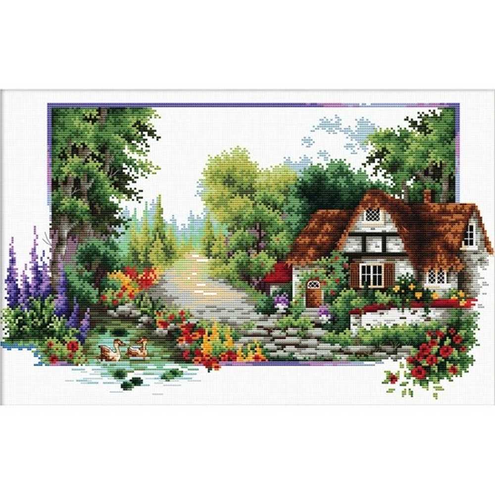 English Cottage Stream Cross Stitch Kit Needleart World