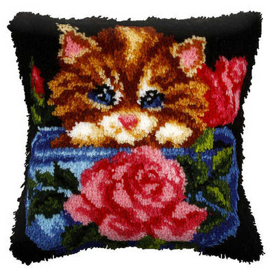 Floral Cat Cushion Latch Hook Kit by Orchidea  ~ ORC.4057