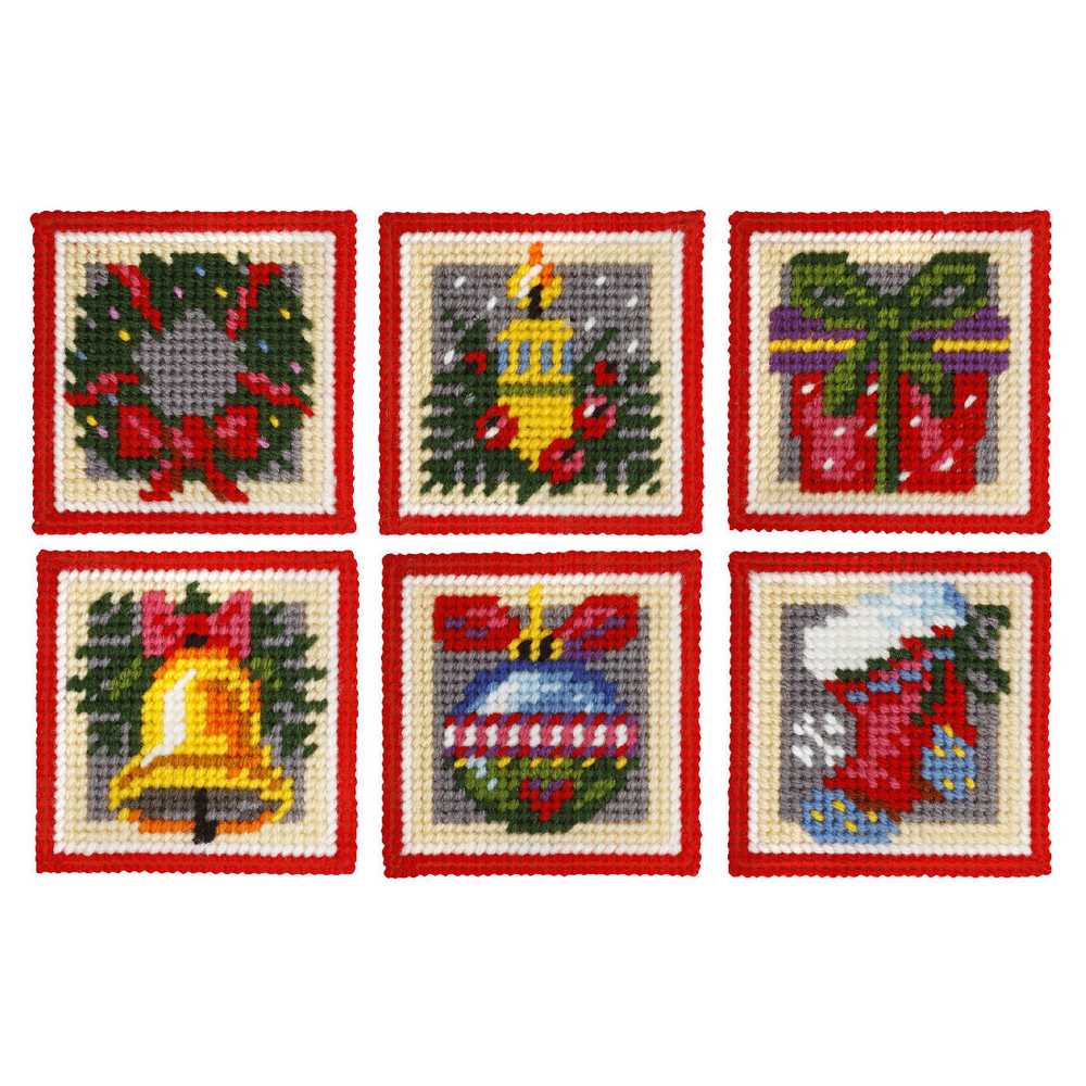 Orchidea Needlepoint Kit- Coasters- Christmas Motifs- Set of 6 ~ ORC.5106