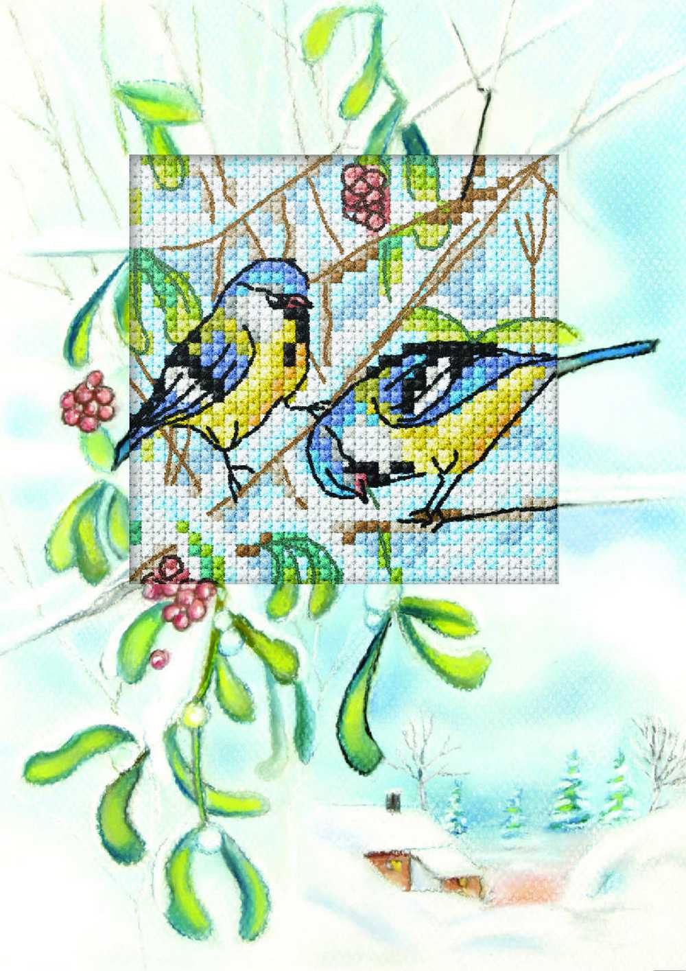 Orchidea Counted Cross Stitch Kit- Greetings Card- Blue Tits ~ ORC.6268