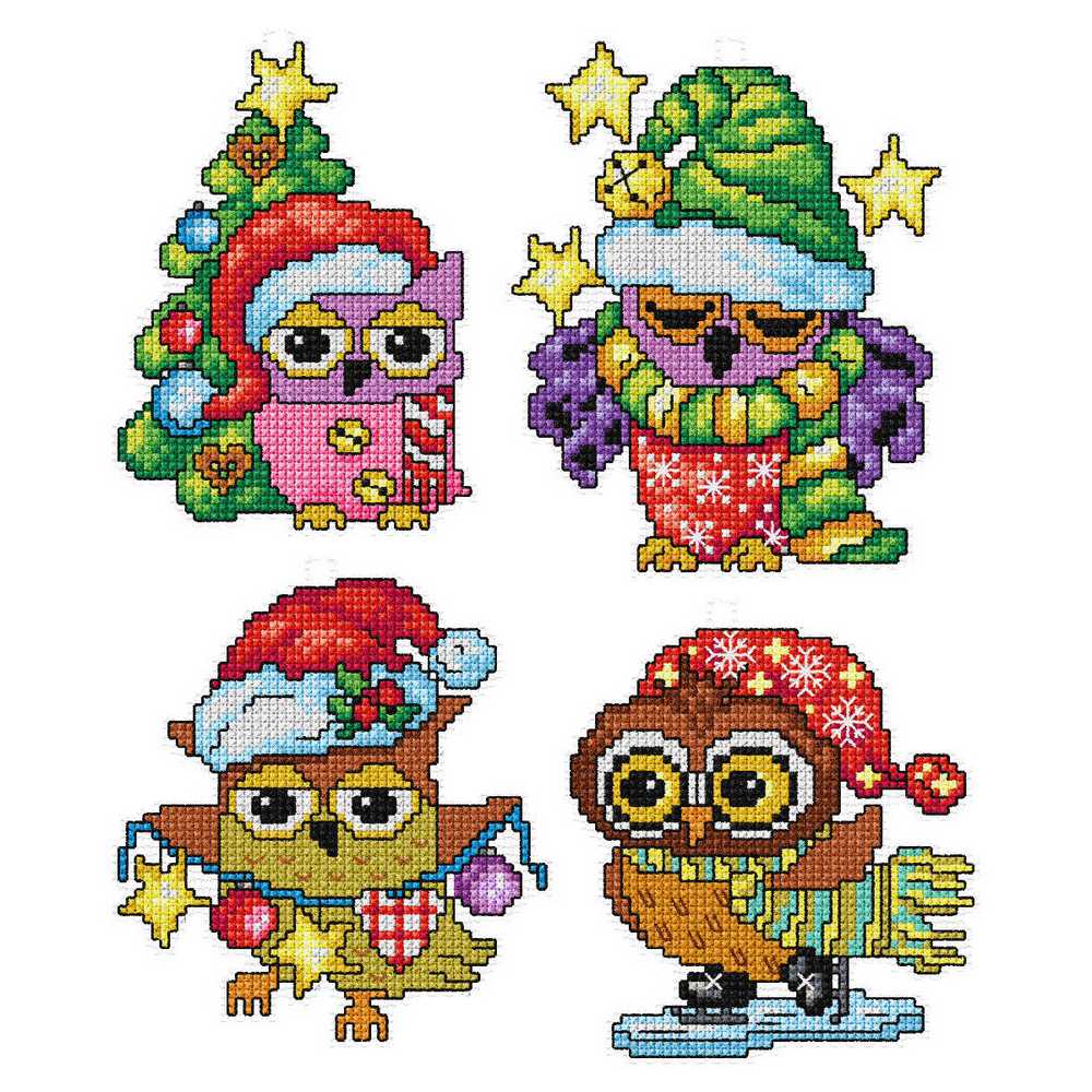 Orchidea Counted Cross Stitch Kit- Christmas Owls- Set of 4 ~ ORC.7651