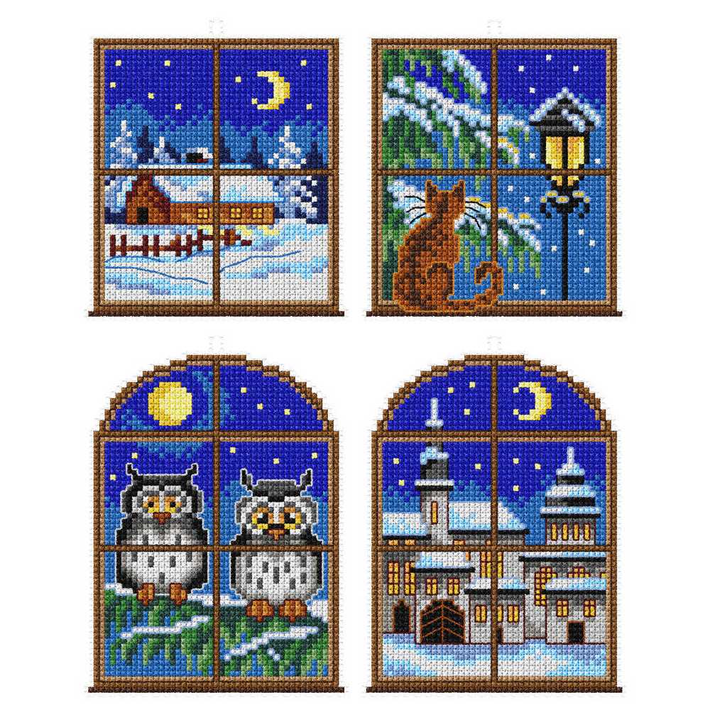 Orchidea Counted Cross Stitch Kit- Winter Windows- Set of 4 ~ ORC.7652