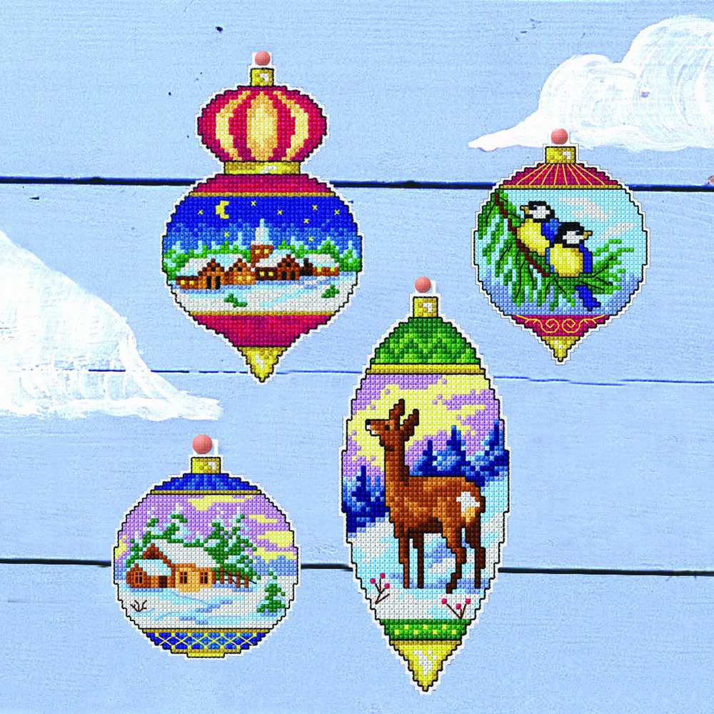 Orchidea Counted Cross Stitch Kit- Christmas Baubles- Set of 4 ~ ORC.7673