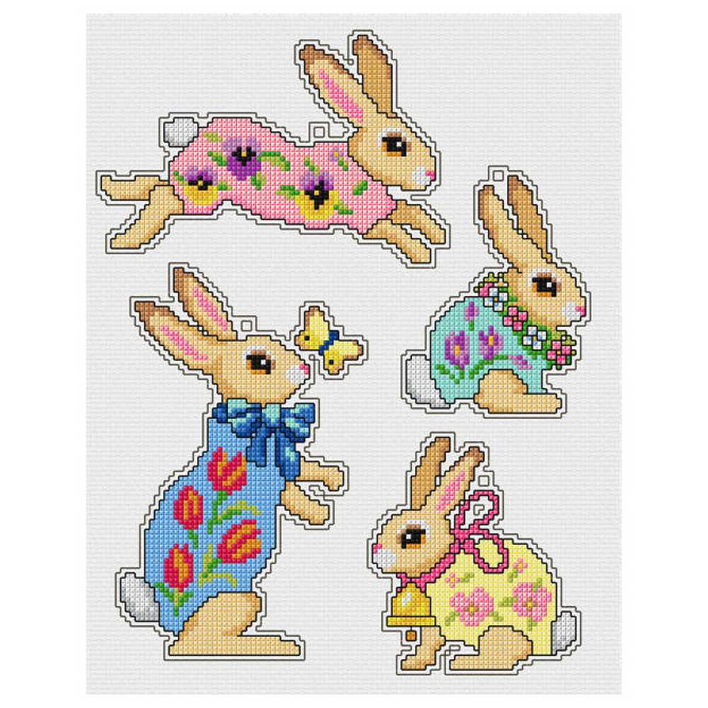 Orchidea Counted Cross Stitch Kit- Easter Bunnies- Set of 4 ~ ORC.7676