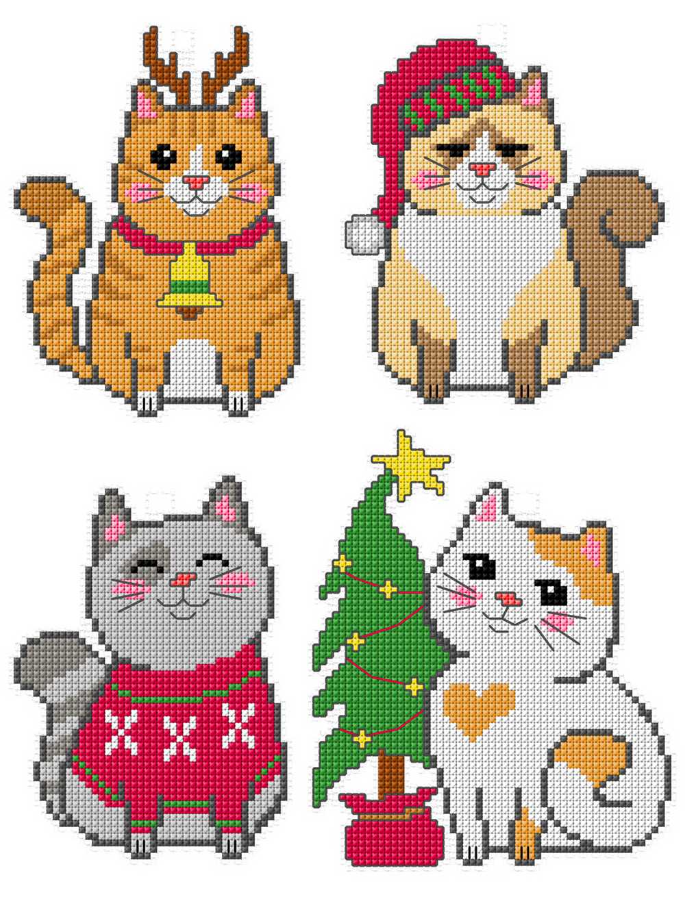 Orchidea Cross Stitch Kit- Set of  4 Christmas Cats