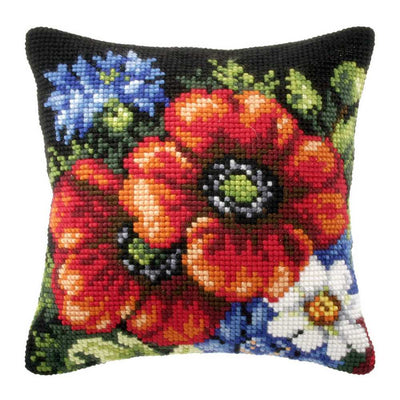 Orchidea Cross Stitch Kit- Cushion- Large- Wildflowers on Black Background  ~ ORC.9116