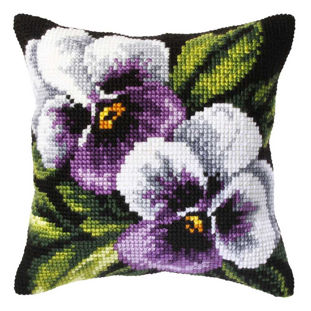 Orchidea Cross Stitch Kit- Cushion- Large- Pansies on Black Background ~ ORC.9244