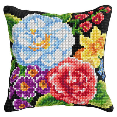 Orchidea Cross Stitch Kit- Cushion- Large- Flowers (Quickpoint Pillow Cover Kit) ~ ORC.99036