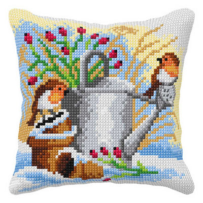 Orchidea Cross Stitch Kit- Cushion- Birds On The Watering Can ~ ORC.99049