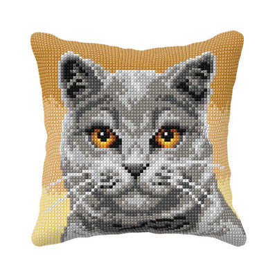 Orchidea Cross Stitch Kit- Cushion- British Shorthair Cat