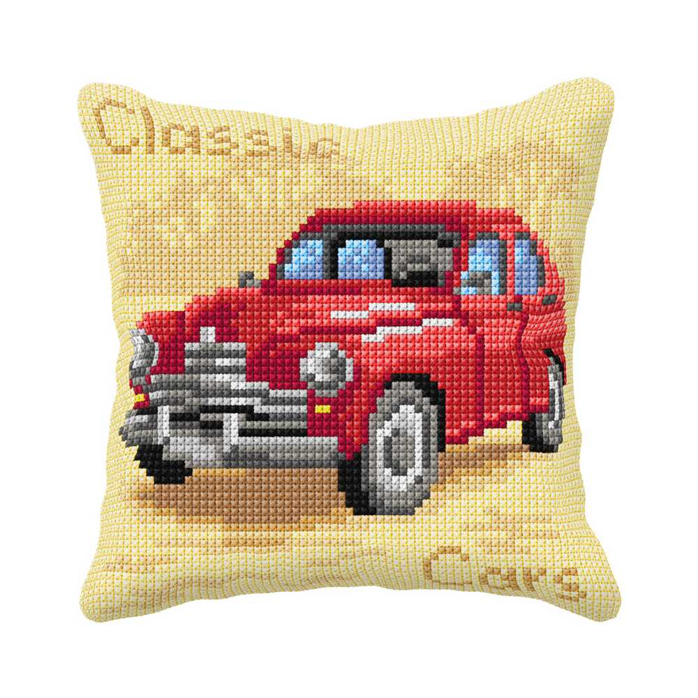 Orchidea Cross Stitch Kit- Cushion- Red Vintage Car