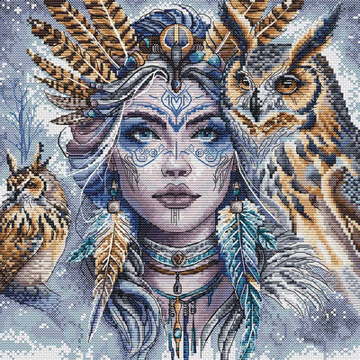 The Warrior & Her Guardian Owls Cross Stitch Kit ~ AVA Stitch