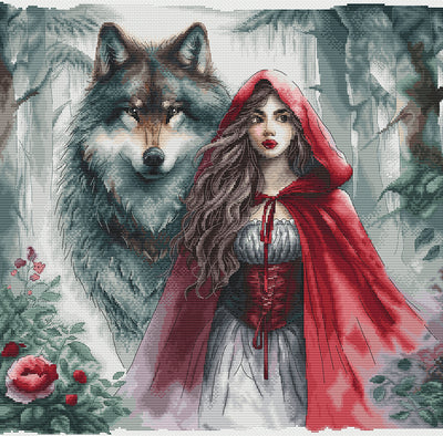 The Young Girl & the Guardian Wolf Cross Stitch Kit ~ AVA Stitch