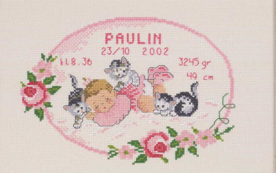 Kittens Birth Sampler Girl Cross Stitch Kit ~ Permin