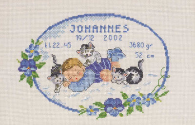 Kittens Birth Sampler Boy Cross Stitch Kit ~ Permin