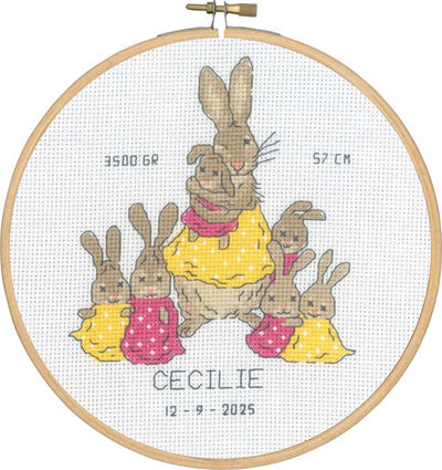 Rabbit Birth Sampler Cross Stitch Kit ~ Permin