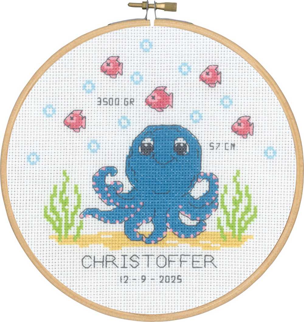 Octopus Birth Sampler Cross Stitch Kit ~ Permin