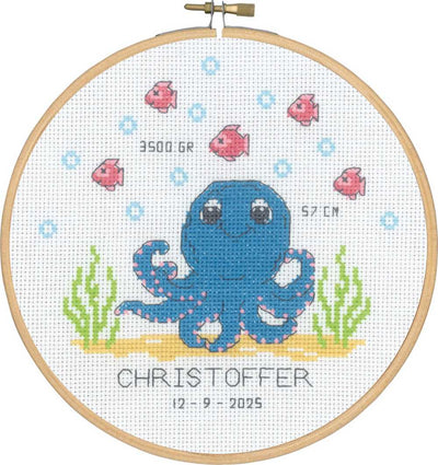 Octopus Birth Sampler Cross Stitch Kit ~ Permin