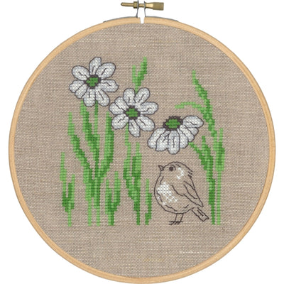 Bird and White Flowers Cross Stitch Kit - Permin