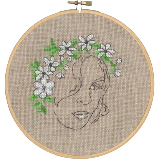 Girl With Flowers Cross Stitch Kit - Permin