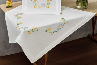 Daffodils and Egg Tablecloth Cross Stitch Kit ~ Permin