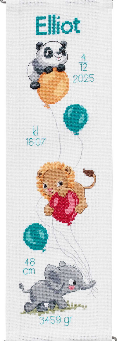 Jungle Balloons Birth Record Cross Stitch Kit ~ Permin