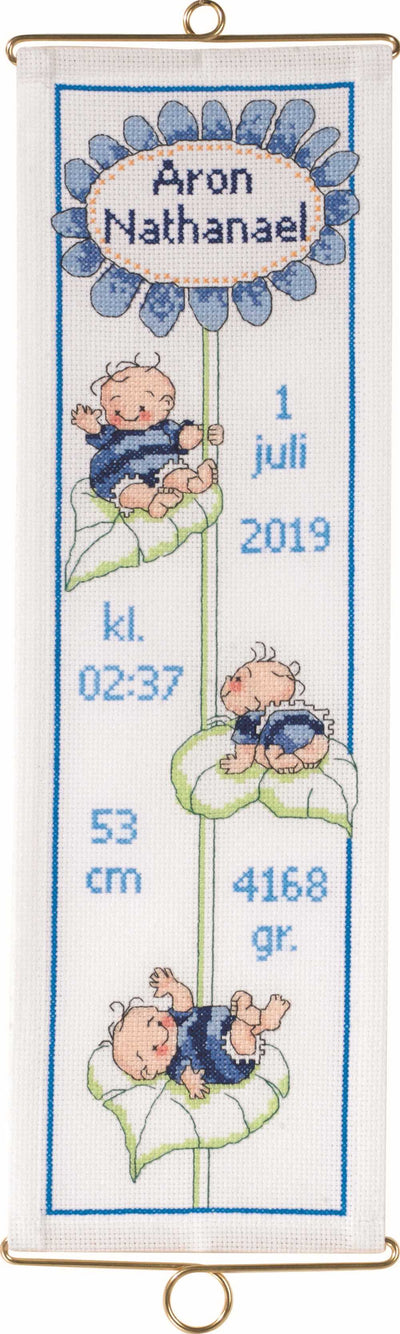 Flower Baby Blue Banner Cross Stitch Kit ~ Permin