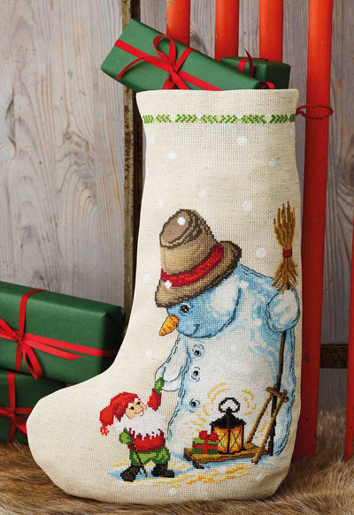 Snowman and Elf Stocking Cross Stitch Kit ~ Permin