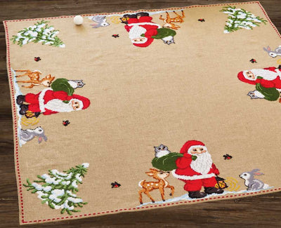 Santa and Owl Tree Skirt/Mat Cross Stitch Kit ~ Permin