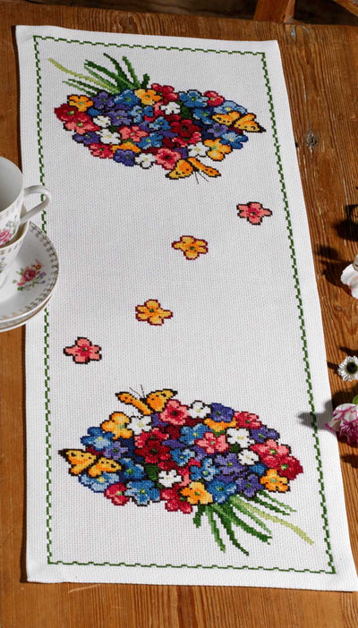 Bright Flowers Runner Cross Stitch Kit ~ Permin