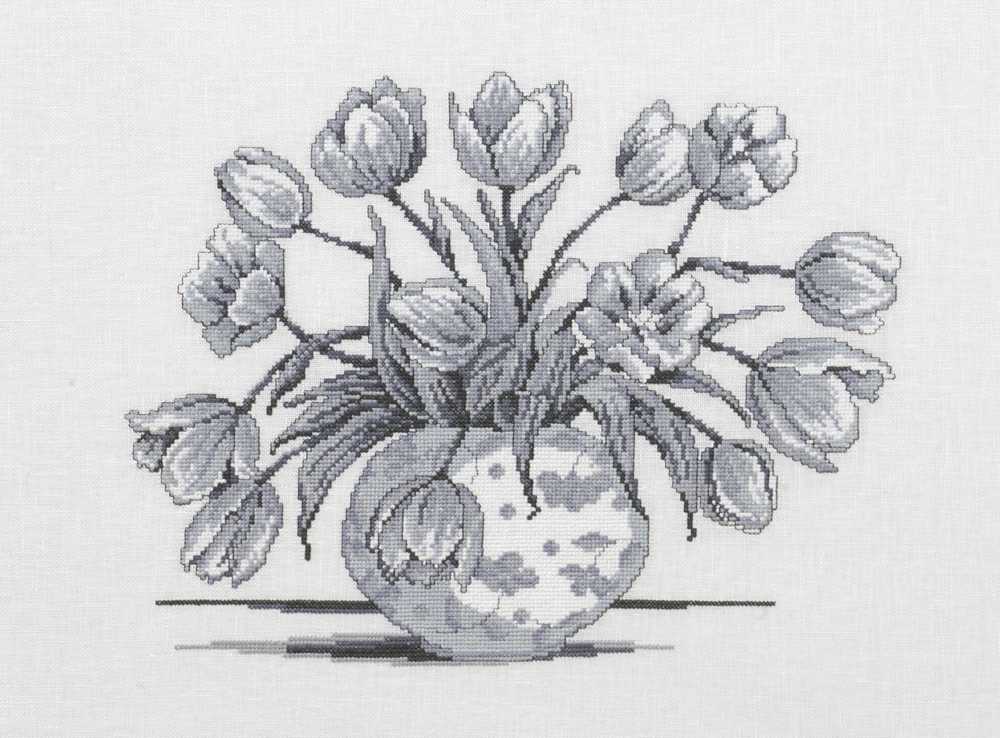 Grey Tulips Cross Stitch Kit ~ Permin