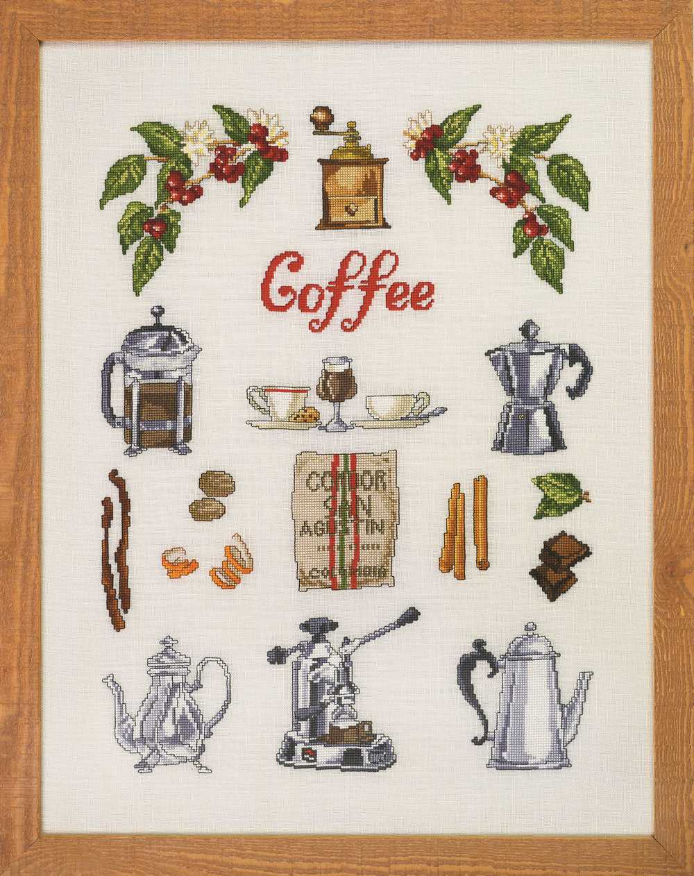 Coffee Time - Linen Cross Stitch Kit ~ Permin