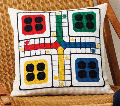 Ludo Cushion Cross Stitch Kit ~ Permin