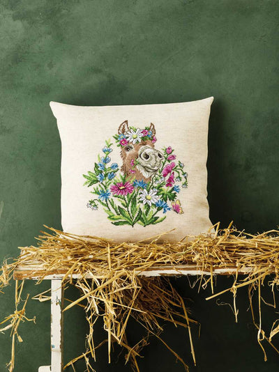 Donkey in Flowers Cushion Cross Stitch Kit ~ Permin