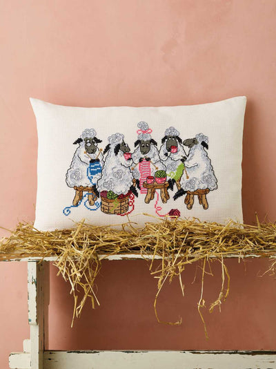 Knitting Sheep Cushion Cross Stitch Kit ~ Permin