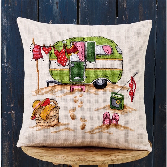Beach Camping Cushion Cross Stitch Kit - Permin