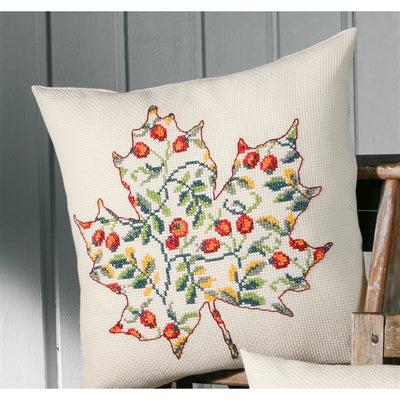 Leaf with Rosehip Cushion Cross Stitch Kit ~ Permin