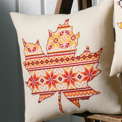 Leaf with Pattern Cushion Cross Stitch Kit ~ Permin