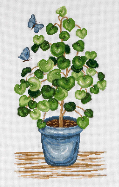 Pilea and Butterflies Cross Stitch Kit ~ Permin